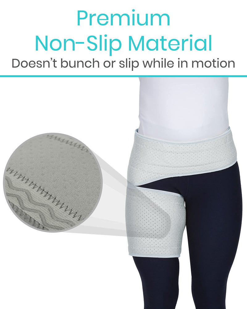 [Australia] - Vive Groin and Hip Brace - Sciatica Wrap for Men and Women - Compression Support for Nerve Pain Relief - Thigh, Hamstring Recovery for Joints, Flexor Strains, Pulled Muscles Gray 25" to 48" 