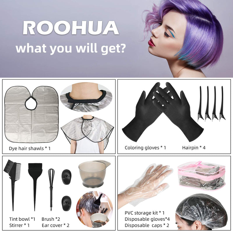 [Australia] - ROOHUA 16 Pieces Hair Dye Coloring Kit- Hair Tinting Bowl, Hair agitator, Dye Brush, Ear Cover, Hairpin, Hair Coloring Cape For Hair Coloring Hair Dye Tools 