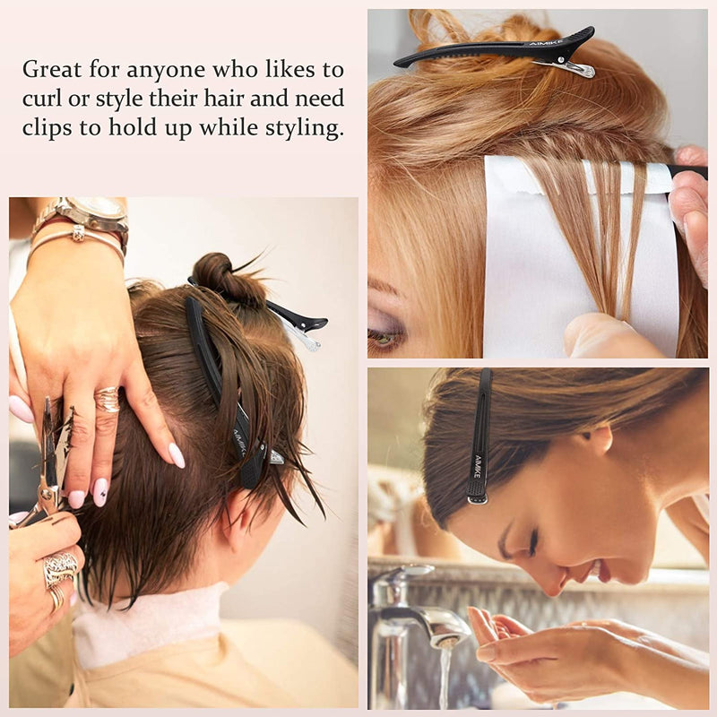 [Australia] - AIMIKE 12pcs Professional Hair Clips for Styling Sectioning, Non Slip No-Trace Duck Billed Hair Clips with Silicone Band, Salon and Home Hair Cutting Clips for Hairdresser, Women, Men - Black 4.3” 12 black 