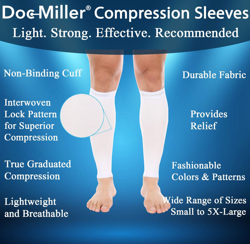 [Australia] - Doc Miller Calf Compression Sleeve Men and Women - 20-30mmHg Shin Splint Compression Sleeve Recover Varicose Veins, Torn Calf and Pain Relief - 1 Pair Calf Sleeves White Color - Small Size 