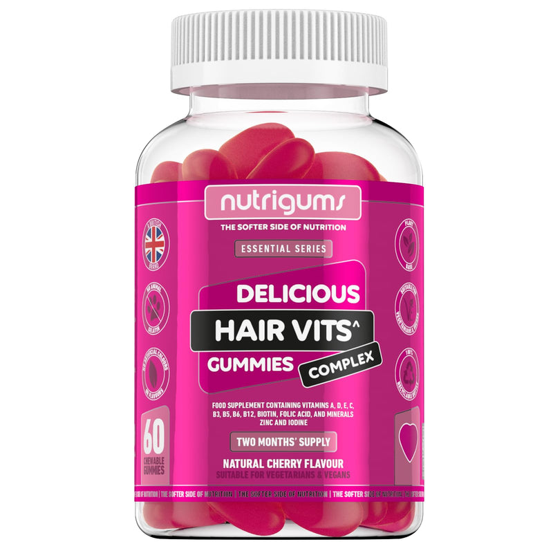 [Australia] - Hair Vitamin Biotin Complex | 60 Vegan Cherry Flavour Gummies | Two Month Supply | Contains 12 Essential Nutrients with Biotin, Zinc & Vitamin A & C by NUTRIGUMS� 