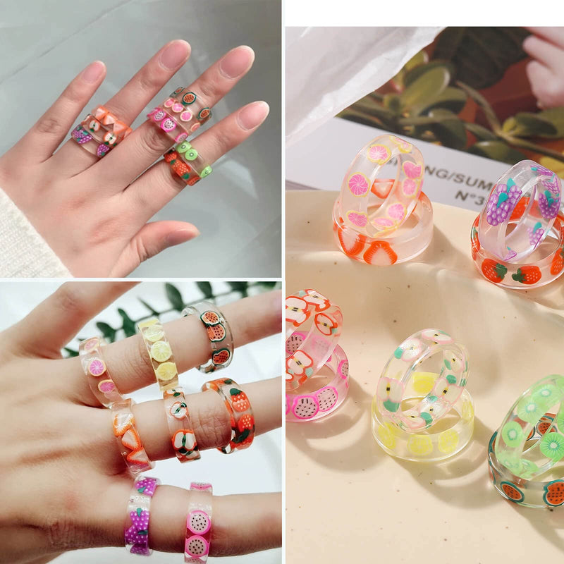 [Australia] - Colorful Acrylic Resin Chunky Rings for Women, Trendy Y2K Style Unique Plastic and Transparent Stacking Rings, Cute Retro Open Finger Rings Jewelry Gift for Women Teen Girls 12pcs-Fruit rings 