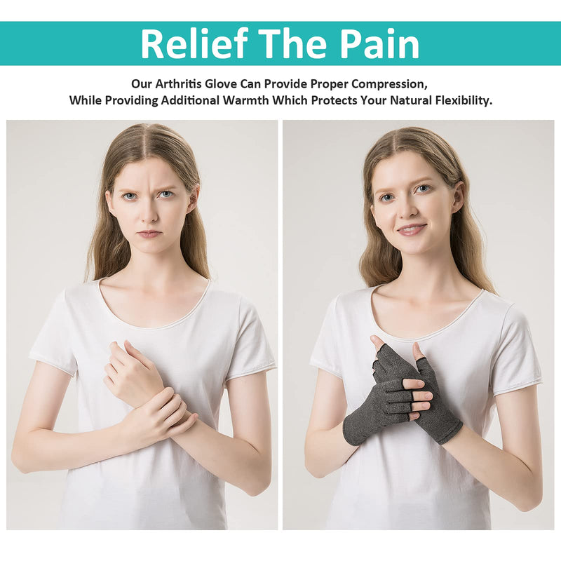 [Australia] - 2 Pairs Arthritis Compression Gloves for Relieve Rheumatoid Arthritis, Osteoarthritis, Carpal Tunnel, Joint Pain, Open Fingerless Gloves, Fit for Women and Men to Daily Work and Computer Typing (Gray, Large) Gray 