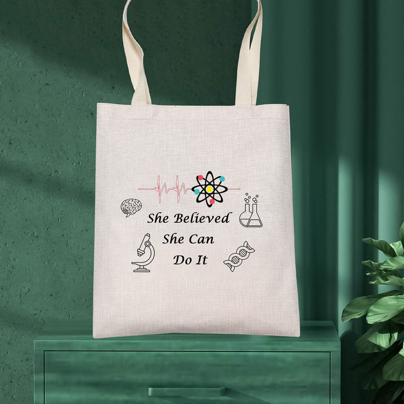 [Australia] - LEVLO Biology Chemistry Cosmetic Make Up Bag Science Lovers Gift She Believed She Can Do It Makeup Zipper Pouch Bag For Biology Chemistry Student Teacher, She Believed Science Tote, 