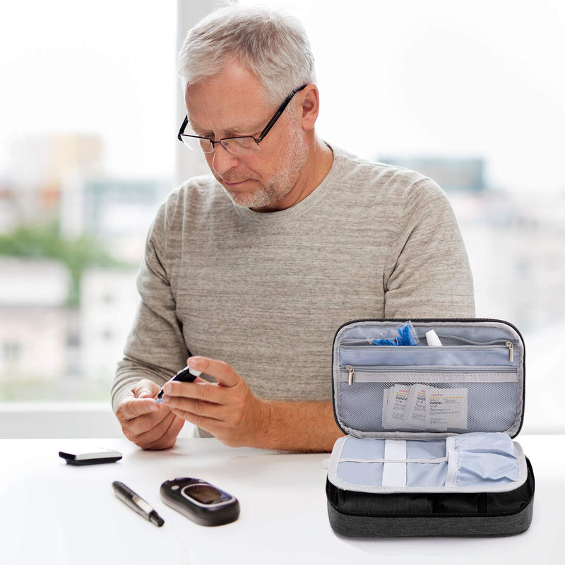 [Australia] - KGMCARE Diabetic Supplies Travel Case with 2 Detachable Pouches, Double Layer Diabetic Supplies Storage Bag for Insulin Pens, Blood Glucose Meter-Bag Only(Dark Gray) Dark Gray 