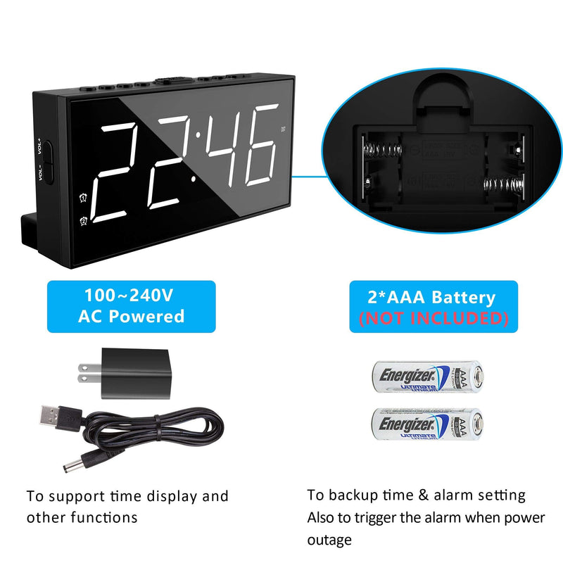 [Australia] - Alarm Clock for Bedroom, 2 Alarms Loud LED Big Display Clock with USB Charging Port, Adjustable Volume, Dimmable, Snooze, Plug in Simple Basic Digital Clock for Deep Sleepers Kids Elderly Home Office White Digits 