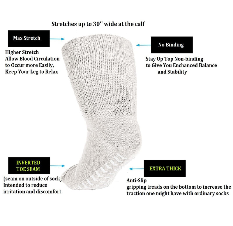 [Australia] - Extra Wide Socks for Swollen Feet, 3 Pairs Wide Bariatric Socks, Non Slip Cast Sock, Diabetic Edema Hospital Lymphedema Socks White 