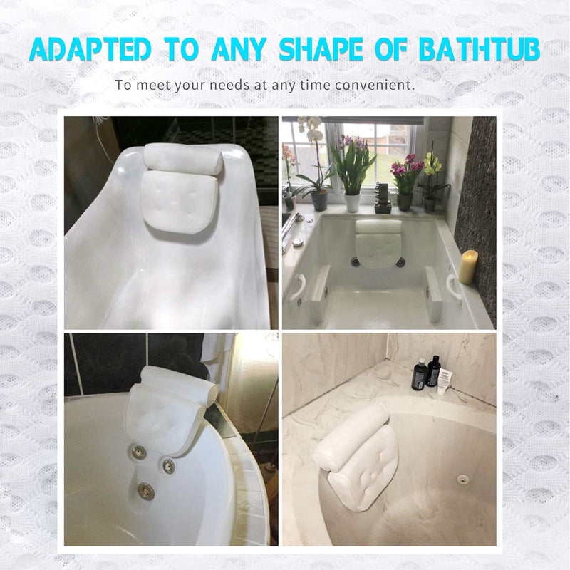 [Australia] - Bath Pillows For Tub，Ergonomic White Bath Pillow For with Neckk, Head & Shoulder and Back Support，Bathtub Spa Pillow with 4D Air Mesh Technology and 7 Suction Cups,Soft and Quick Dry 