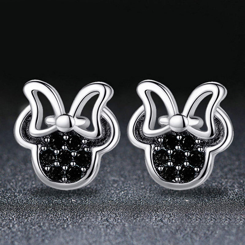 [Australia] - Elensan Mouse Stud Earrrings 925 Silver Sparkling Mini Mouse with Fashion Cubic Zirconia for Women Girl Birthday Gift Black 