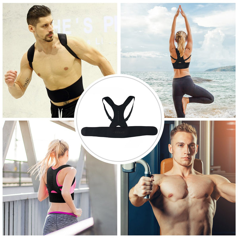 [Australia] - Magnetic Back Support for Posture Corrector with 10 Magnets and Adjustable Straps and Breathable Mesh Panels (Black, M) 