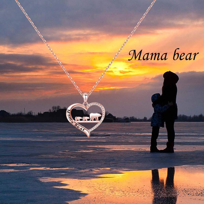 [Australia] - ENSIANTH Mama Bear Necklace Heart Pendant Gift for Mother's Day Necklace-RG 2 