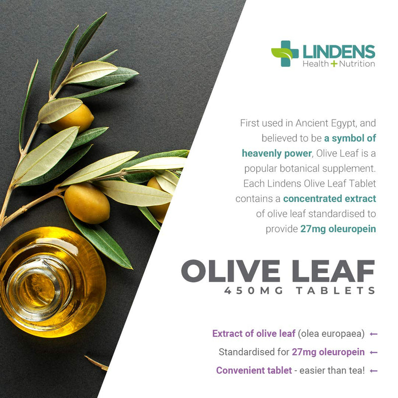 [Australia] - Lindens Olive Leaf Extract 450mg (27mg Oleuropein) - 60 Tablets - UK Made | Vegan | (2+ Months Supply) | Standardised Extract | Cleanse, Antioxidant | Letterbox Friendly 