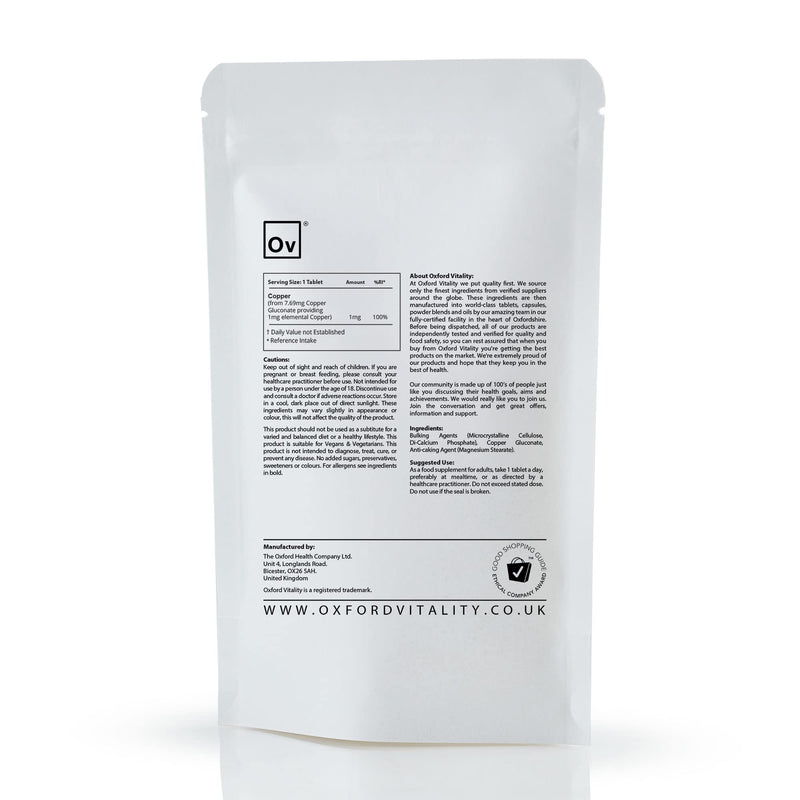 [Australia] - Copper Supplements | 1mg Tablets for General Health and Well Being | Oxford Vitality 1 Count (Pack of 1) 