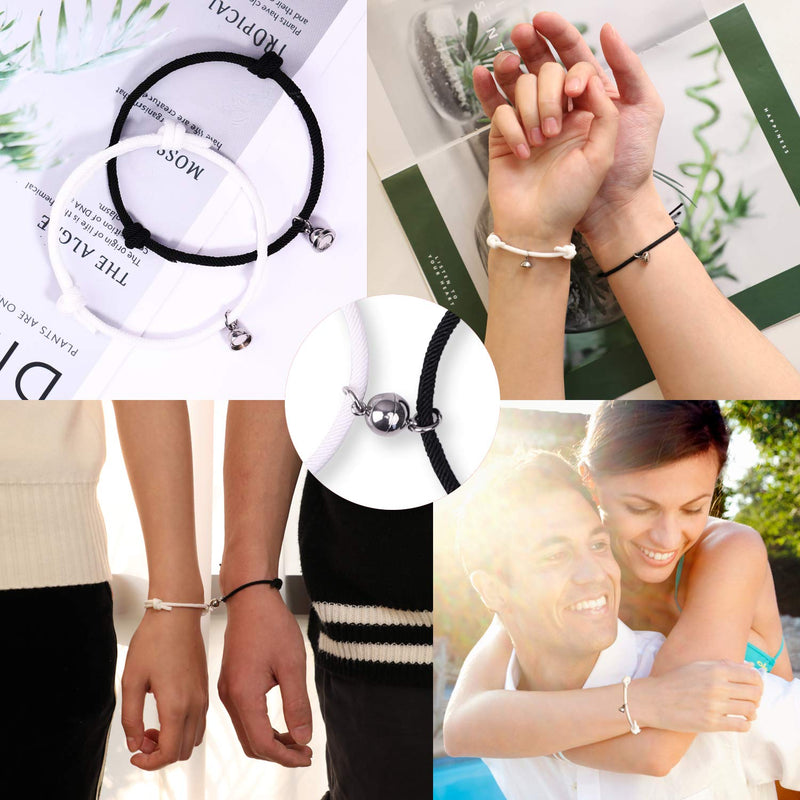 [Australia] - LUSENME Magnetic Couple Bracelets Set Mutual Attraction Charm Bracelet Vows of Eternal Love Gift for Women Men Couples Bestfriends 2Black 