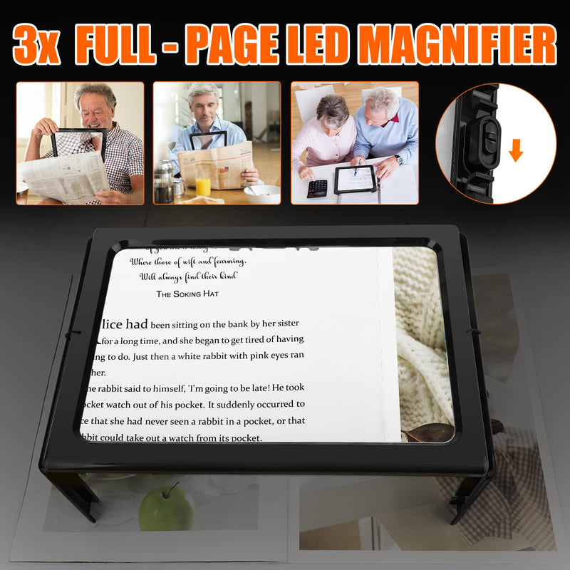 [Australia] - 3X Magnifying Glass with Light, Book Magnifier Full Page Hands Free and Stand, Large Read Magnifier with LED Foldable Desktop Portable Magnifier Ideal for Seniors Children for Christmas Thanksgiving 