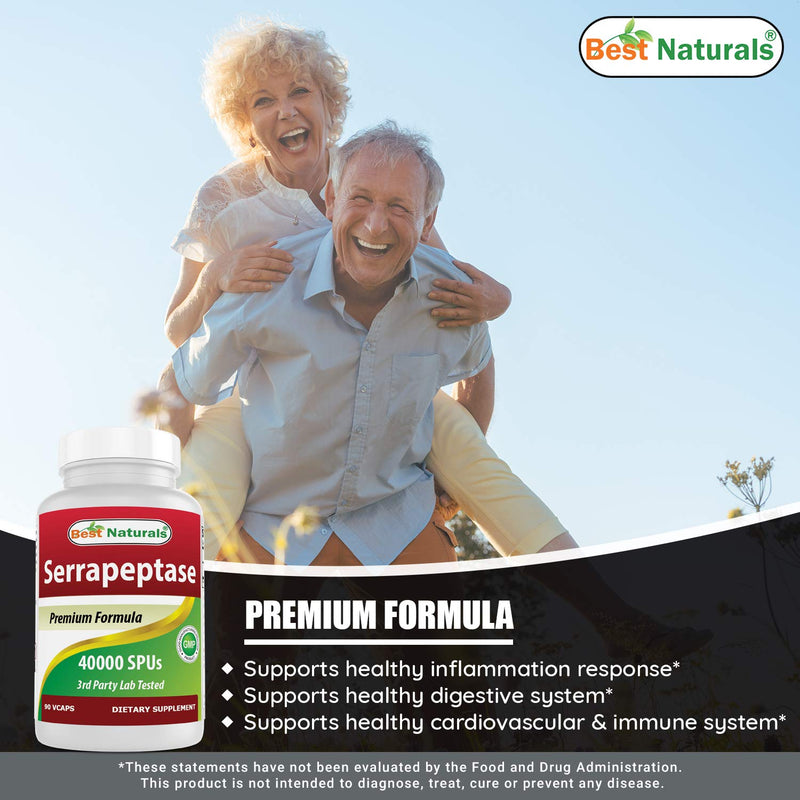 [Australia] - Best Naturals Serrapeptase 40000 SPUs 90 Vcaps (90 Count (Pack of 2)) 90 Count (Pack of 2) 