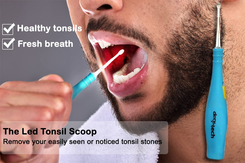 [Australia] - Tonsil Stone Remover Tool and Personal Oral Care Kit 5 in 1 - Tongue Scraper, Syringe, Mouth Mirror, and Tonsil Scoop with LED Light 