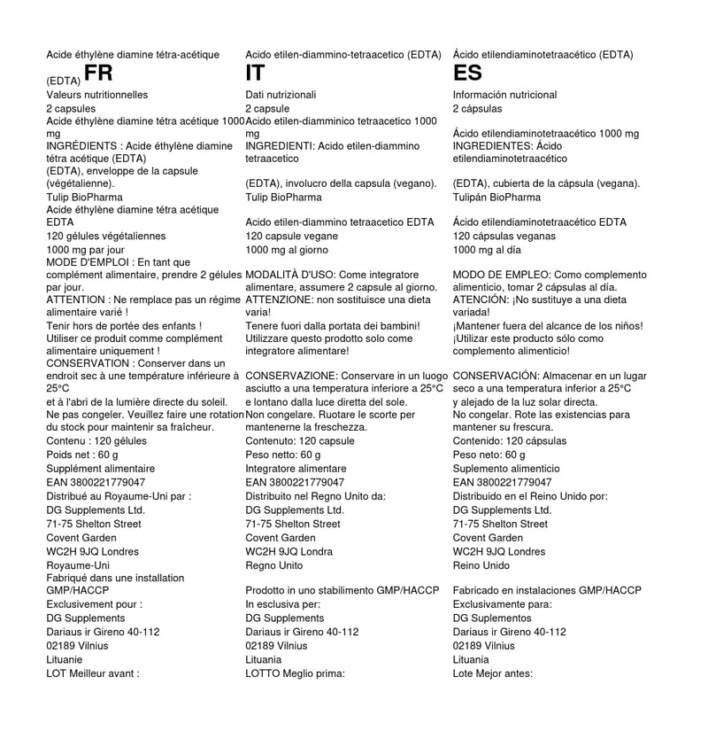 [Australia] - EDTA (Ethylene Diamine Tetra Acetic Acid) 500mg 120 Vegan Capsules, 3rd Party Lab Tested, High Strength Supplement, Gluten and GMO Free 