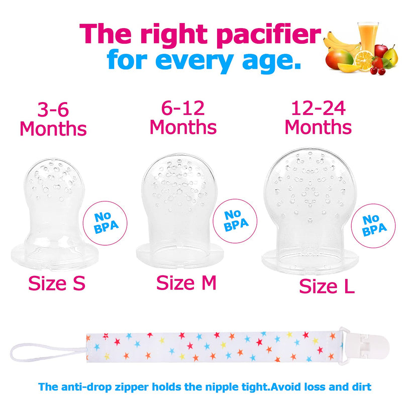 [Australia] - Baby Fruit Feeder JUYOO Weaning Dummies Set Include 3 Pcs Food Feeder Pacifiers with Pacifier Clips Teething Dummy for Babies Infant Toddlers 