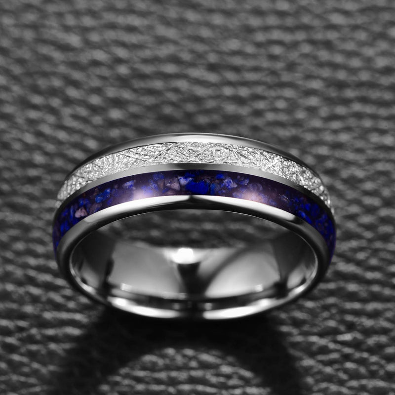 [Australia] - MEILING LINGMEI 8mm Tungsten Carbide Ring for Men Women Lapis Lazuli and Imitation Meteorite Inlay Wedding Band Domed Style Size 7-12 