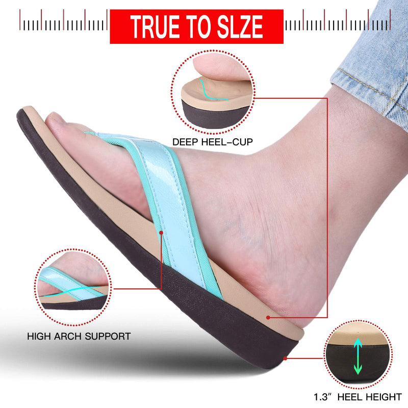 [Australia] - Orthotic Flip Flops For Women,Plantar Fasciitis Sandals For Flat Feet with Arch Support Thong Style Flip Flops Sandals for Comfortable Walk 5 W5-mint 