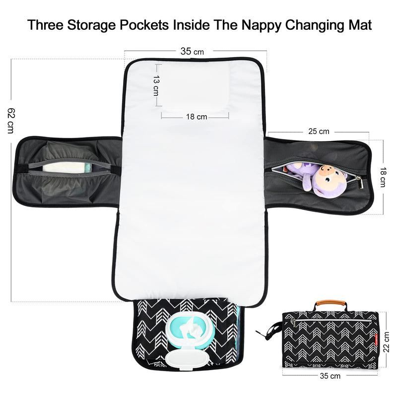 [Australia] - BABEYER Portable Nappy Changing Mat, Travel Changing Mat with Storage Pockets for Toddlers Infants & Newborns, Black Black-Arrow 