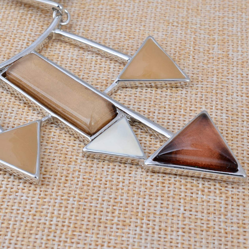 [Australia] - Retro Geometric Triangle Square Arrow Shapes Bib Statement Necklace and Earrings Sets for Women Lady Dinner Party Wedding Jewelry Set Khaki 