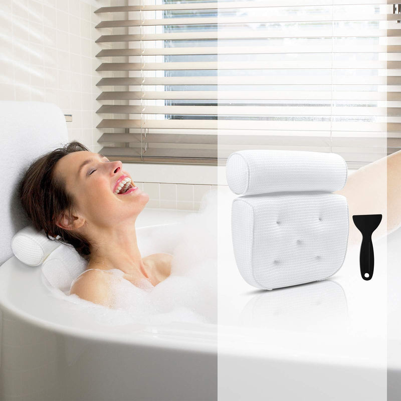 [Australia] - OMYSTYLE Bath Pillow for Tub, Bathtub Pillows with Soft 5D Air Mesh & 5 Large Suction Cups, Quick Dry Spa Bath Pillow for Neck, Head, Shoulder and Back Support - Soft, Non-Slip, Extra Thick 14 x 13.5 Inch 