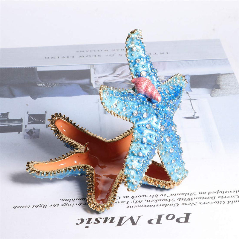 [Australia] - Waltz&F starfish Trinket Box Hinged Hand-painted Figurine Collectible Ring Holder Light Blue 