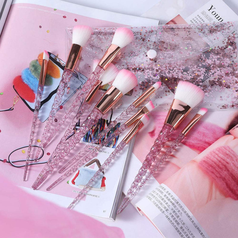 [Australia] - Girly Makeup Brushes Set, 10 PCS Crystal Transparent Handle Powder Foundation Brush Concealer Eye Shadow Eyeliner Eyebrow Brush for Girls Ideal Beauty Tool for Women (Pink) Pink 