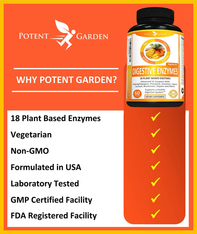 [Australia] - Digestive Enzymes 18 Plant Based Enzyme Supplements - amylase lipase bromelain Supplement, Protease, lactase Enzyme & Other Enzymes Supporting Healthy Digestion & Nutrient Absorption 60 Caps 