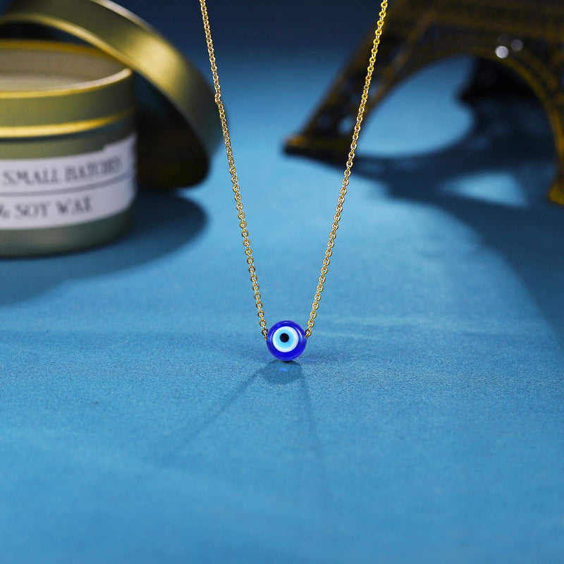 [Australia] - Sincere Evil Eye Necklace Blue Eyes Luck Protection Amulet Pendant Necklace Ojo Turco Kabbalah Adjustable Evil Eye Jewelry Gift for Women Girls（Silver/Gold） Gold 
