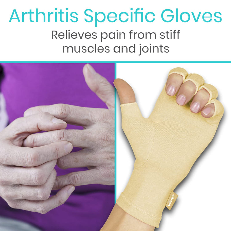 [Australia] - Vive Compression Arthritis Gloves - Comfortable Fit for Men and Women - Open Finger for Rheumatoid, Osteoarthritis Beige Large 
