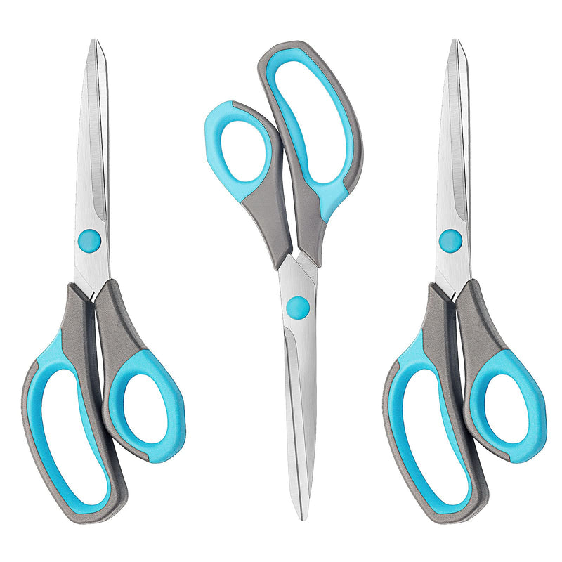 [Australia] - Asdirne Scissors, Scissors Set with Sharp Stainless Steel Blades and Soft Grip Handles, Suitable for Cutting Paper, Cardboard, Fabric, etc., 3PCs, Blue/Grey 