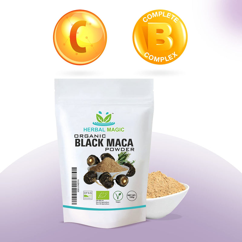 [Australia] - Herbal Magic's Organic Black Maca Root Powder-can be Added into Smoothies and Baking Recipes-Naturally Sweet Root Vegetable-Rich in Essential nutrients-Nourishing-Free from Fillers&preservatives-100g Pack of 1 