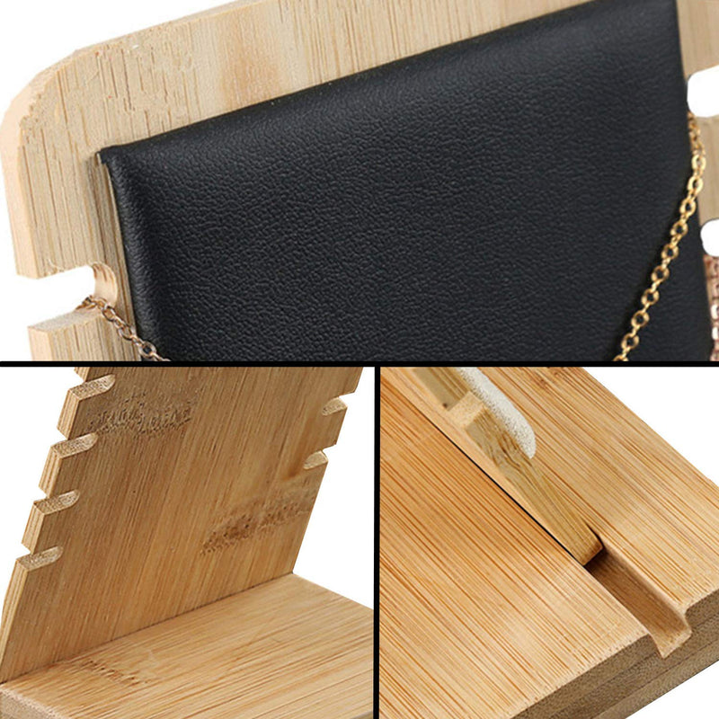 [Australia] - TANG SONG Bamboo Leather Soft Mat Multiple Necklace Display Stand Necklace Bracelets Chains Organizer Holder for Home (Black) 