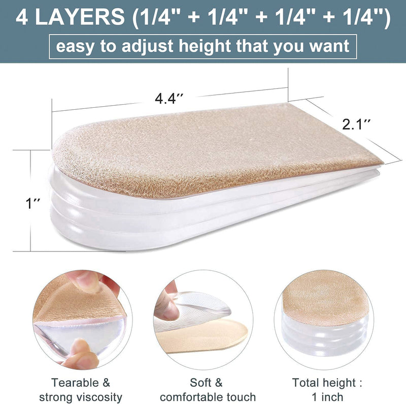 [Australia] - Sumifun Heel Lift Inserts, 4-Layer 1 Inch Gel Shoe Heels Inserts for Women, Adjustable Orthopedic Heel Pads for Heel Pain and Leg Length Discrepancies, Heel Cups 1/4" 1/2" 3/4" (Size S, 1 Pair) 
