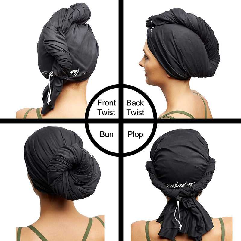 [Australia] - Ultra-Fine Microfiber Hair Towel Wrap - The Perfect Haircare - Anti-frizz Fast Drying Turban with Wet/Dry Brush Black 