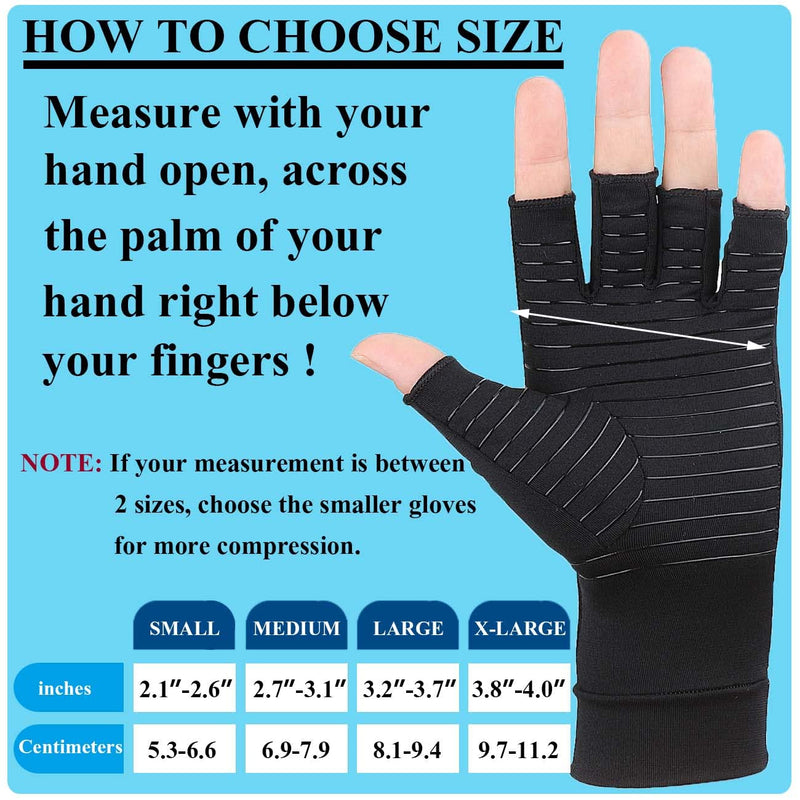 [Australia] - 2 Pairs Arthritis Gloves for Women and Men, Copper Infused Compression Gloves, Fingerless Hand Gloves for Carpal Tunnel, RSI Osteoarthritis, Joint Pain,Computer Typing, Hand Support (Black, Medium) Black Medium (Pack of 4) 