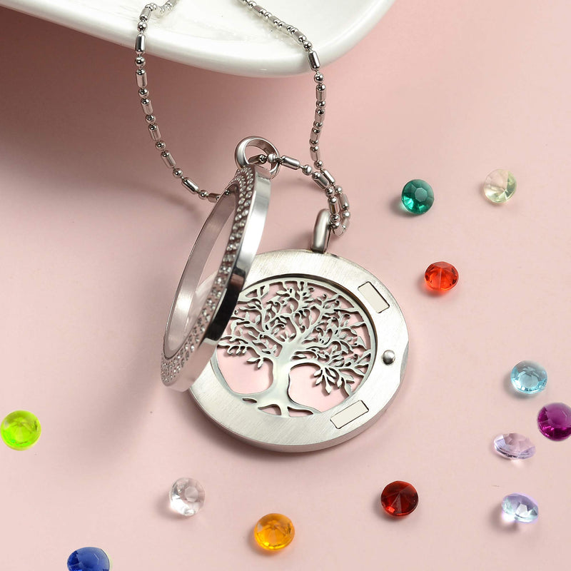 [Australia] - AZNECK Tree of Life Floating Charm Living Memory Lockets Pendant Necklace Stainless Steel Toughened Glass Gifts for Mom Family sp-01 