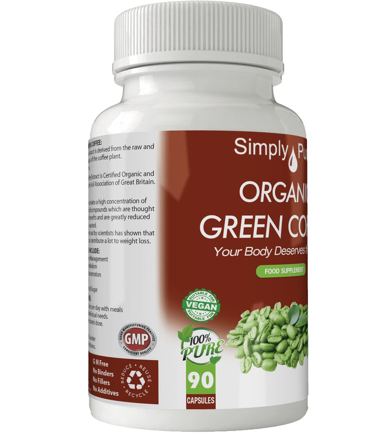 [Australia] - Simply Pure Organic Green Coffee Capsules x 90, 100% Natural Soil Association Certified, 500mg, Gluten Free, GM Free and Vegan. 