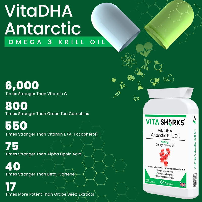 [Australia] - VitaDHA Antarctic Krill Oil a Potent Source of EPA, Astaxanthin & DHA for Brain Function, Heart Health, Blood, Hair, Skin, Joints, Connective Tissues & Liver | Cod Liver Oil Alternative 