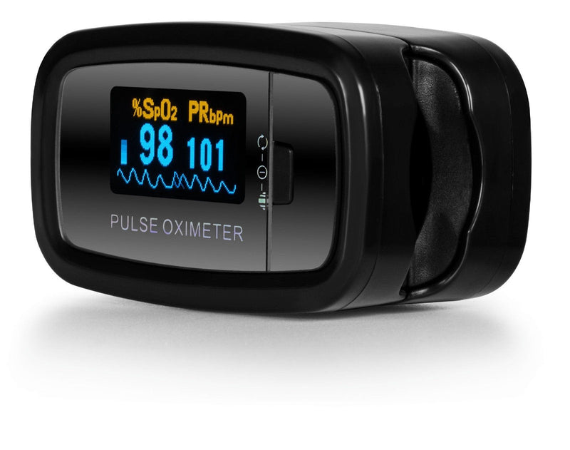 [Australia] - AccuMed CMS-50D1 Fingertip Pulse Oximeter Blood Oxygen Sensor SpO2 for Sports and Aviation. Portable and Lightweight with LED Display, 2 AAA Batteries, Lanyard and Travel Case (Black) 