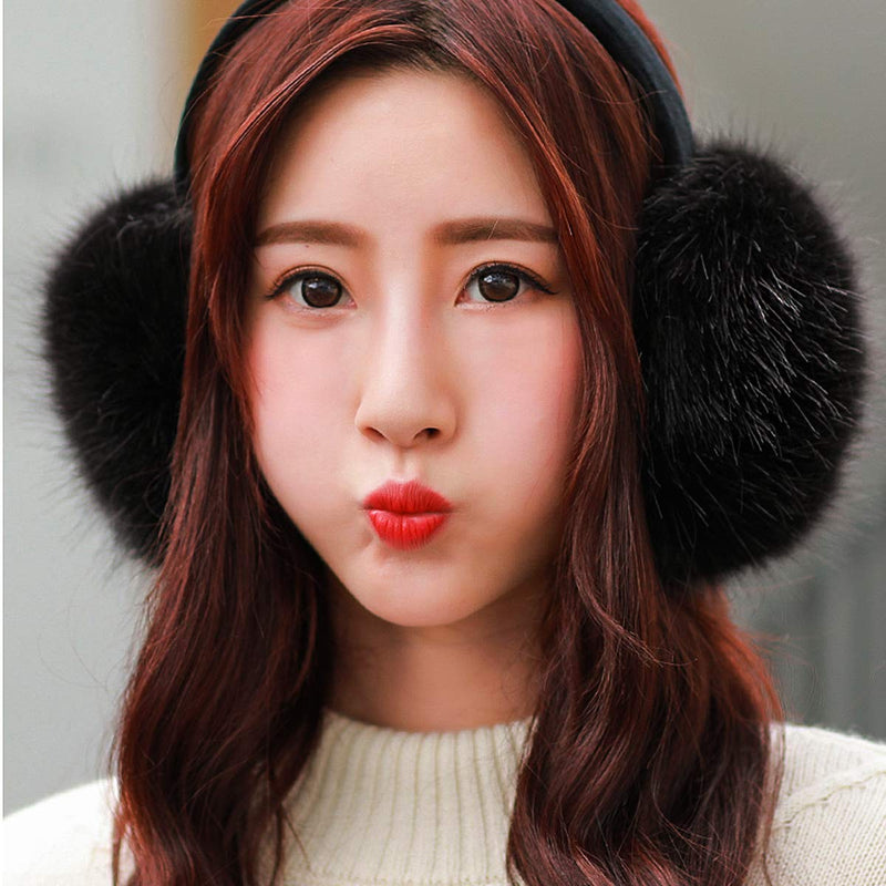 [Australia] - MADHOLLY 2 Pack Faux Fur Earmuffs- Big Winter Outdoor Soft Warm Thick Faux Fur Ear Warmers for Womens Men, Black&Grey 
