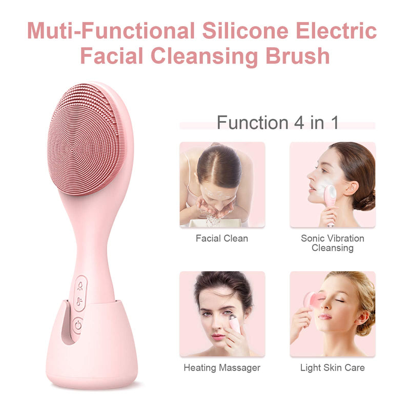 [Australia] - Electric Face Cleansing Brush, Facial exfoliator, skin cleanser and scrubber rechargeable silicone exfoliating brush, ultrasonic exfoliate for face with 108℉ Heated Massage and Light Design 