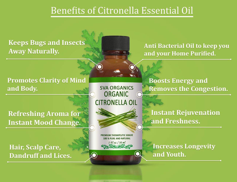 [Australia] - SVA Organics Citronella Essential Oil Organic USDA 1 Oz Pure Natural Therapeutic Grade Oil for Skin, Body, Diffuser, Candle Making 