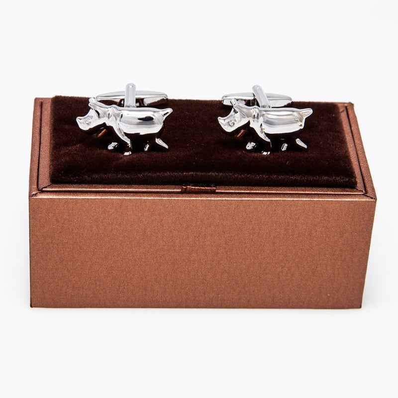 [Australia] - MRCUFF Rhino Rhinoceros Pair Cufflinks in a Presentation Gift Box & Polishing Cloth 