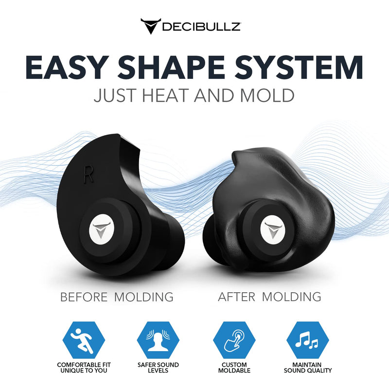 [Australia] - Decibullz Custom-Molded High Fidelity Earplugs, Hearing Protection for Concerts, Musicians, Drummers, and The Sensory Disorders, Black 