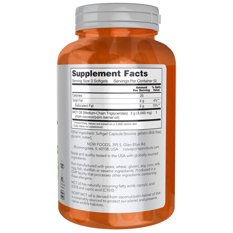 [Australia] - NOW Sports Nutrition, MCT (Medium-chain triglycerides) Oil 1,000 mg, Weight Management, 150 Softgels 