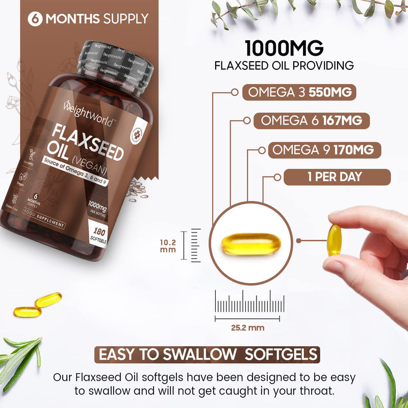 [Australia] - Flaxseed Oil Capsules Softgels 1000mg - 180 Vegan Softgels - Fish Oil Alternative - Cold Pressed Flaxseed Oil Omega 3 6 9 Capsules - Linseed Oil ALA & Linoleic Acid - Essential Fatty Acids Supplement 